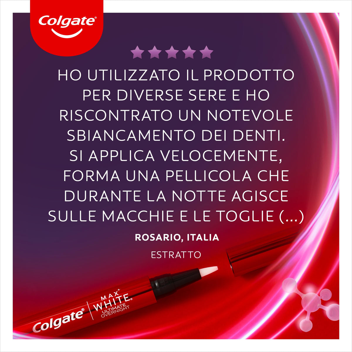 Colgate Penna Sbiancante Denti Notturna Max White Overnight, Sbiancamento Denti, Sicuro per lo Smalto 2,5ml I Riduce le macchie superficiali I