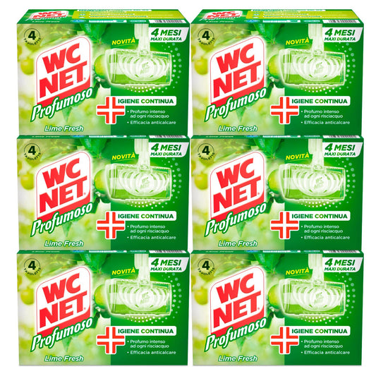 Wc Net - Tavoletta Profumoso 3 Effect, Detergente Igienizzante Solido per WC, Fragranza Lime Fresh, Lunga Duarata, 4 Pezzi x 6 ConfezionI