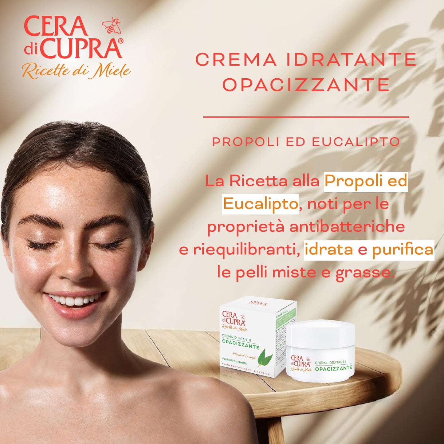Cera di Cupra, Crema Idratante Opacizzante, Crema Fresca e Leggera, Assicura il Giusto Grado di Idratazione alla Pelle, Made in Italy, Dermatologicamente Testata, Vasetto da 50 ml