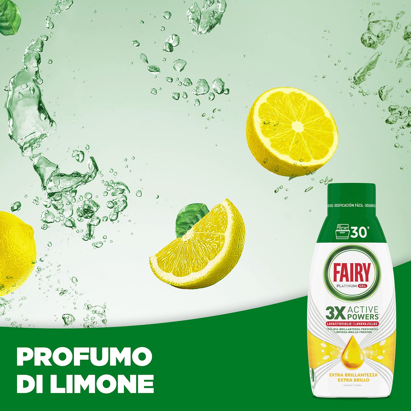 Fairy Detersivo Lavastoviglie Gel Liquido, 60 Lavaggi, Confezione Da 2 Bottiglie, Platinum Limone, Dona Extra Brillantezza Alla Lavastoviglie, Combina Pulizia Brillantezza E Freschezza