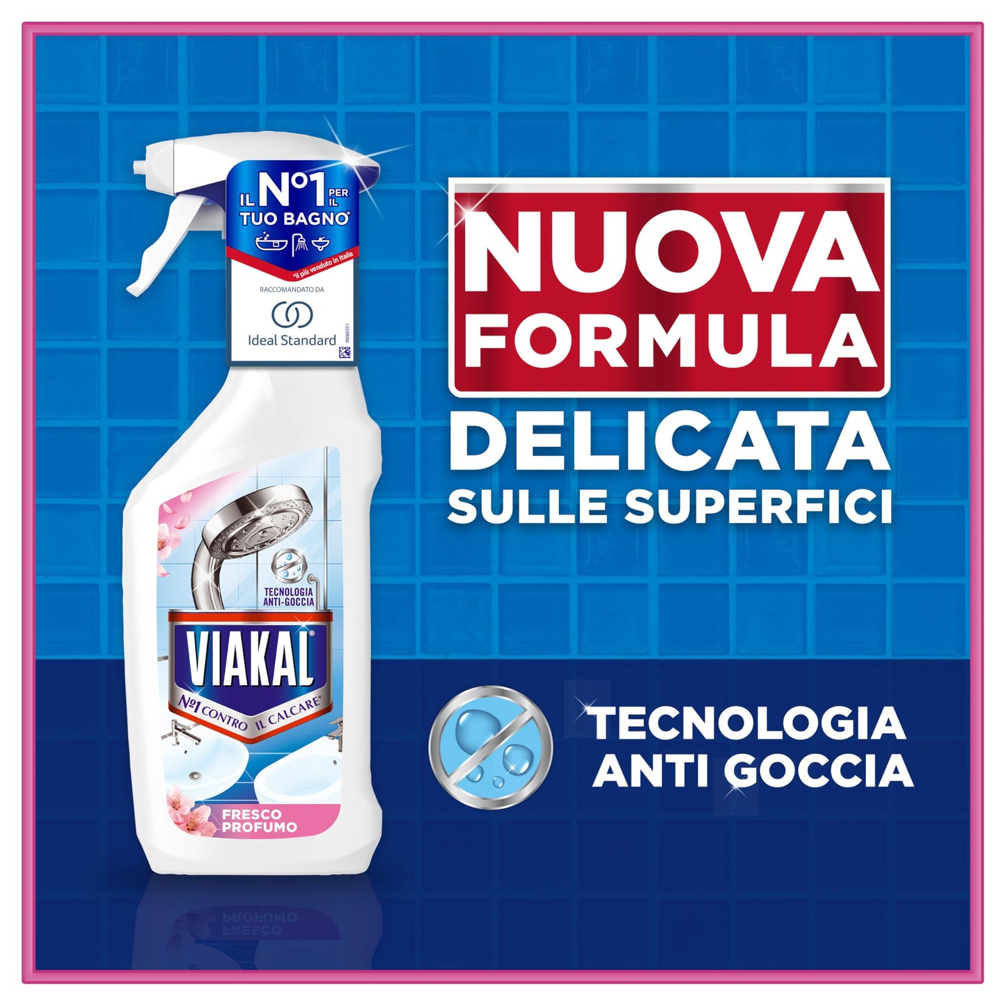 Viakal Spray Anticalcare, Confezione da 4 x 720ml, Fragranza Fresco Profumo, Tecnologia Anti-Goccia, Elimina Fino Al 100% Di Calcare e Residui di Sapone, Con Segnalibro Viakal