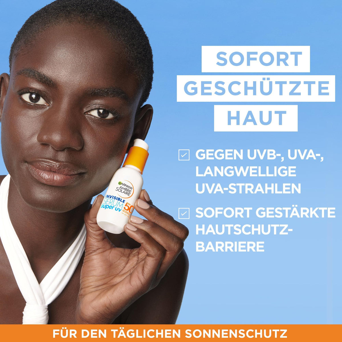 Garnier Siero Viso Protettivo Invisibile Super UV, Per Tutti i Tipi di Pelle, Protezione SPF 50+, Ad Assorbimento Rapido, Con Ceramide Protect, Ambre Solaire, 30 ml