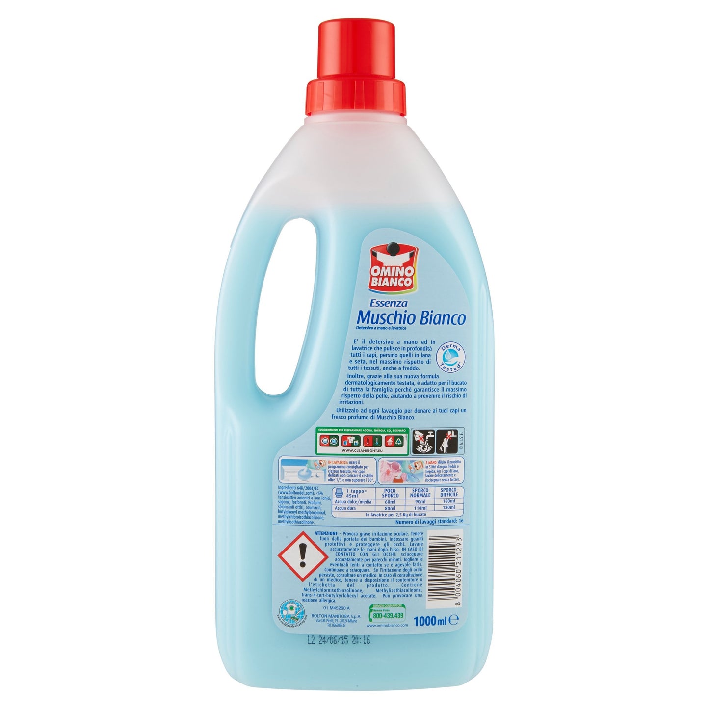Omino Bianco - Detersivo a Mano e Lavatrice, Essenza Muschio Bianco - 4 flaconi da 1000 ml [4 l]