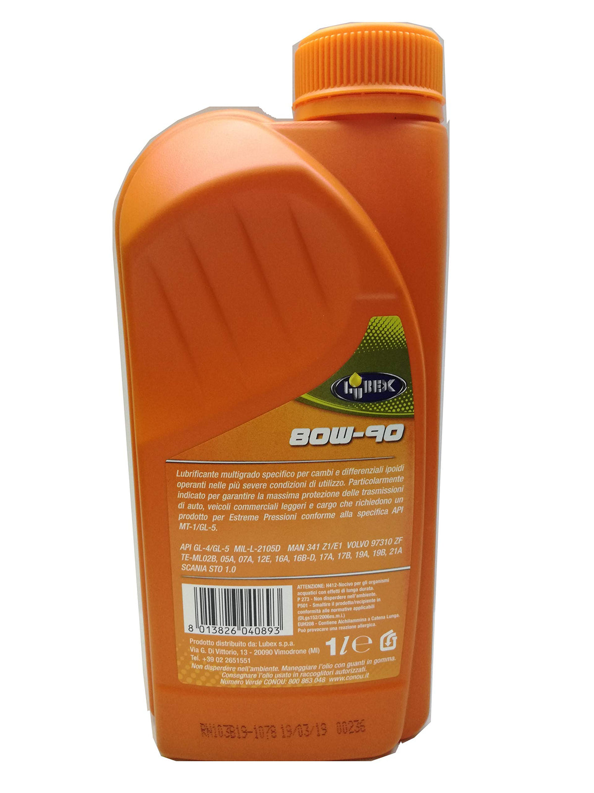 LUBEX Olio LUBRIFICANTE Cambio E DIFFERENZIALE Auto 80W-90 Veicoli 80 W 90 1 LT