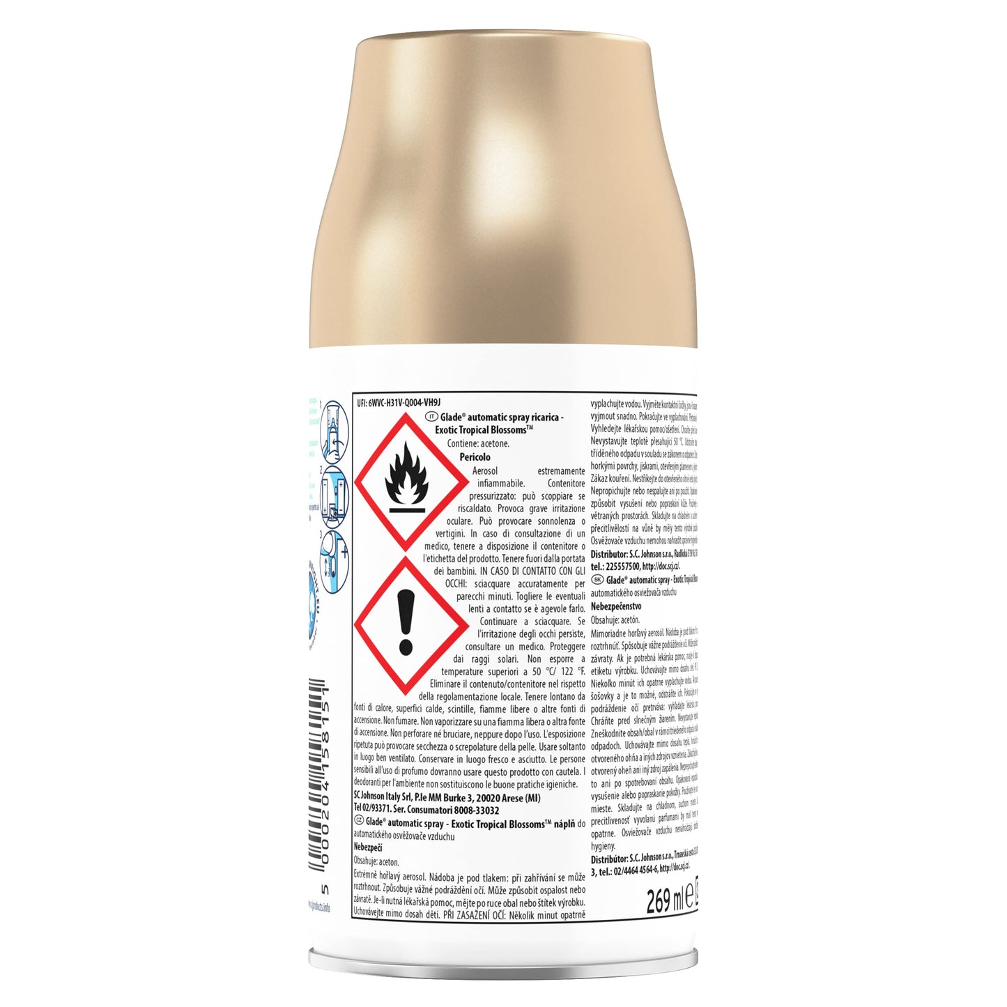 Glade Automatic Spray Ricarica, Profumatore per Ambienti, Fragranza Tropical Blossom, 1 Confezione da 1 Ricarica da 269 ml