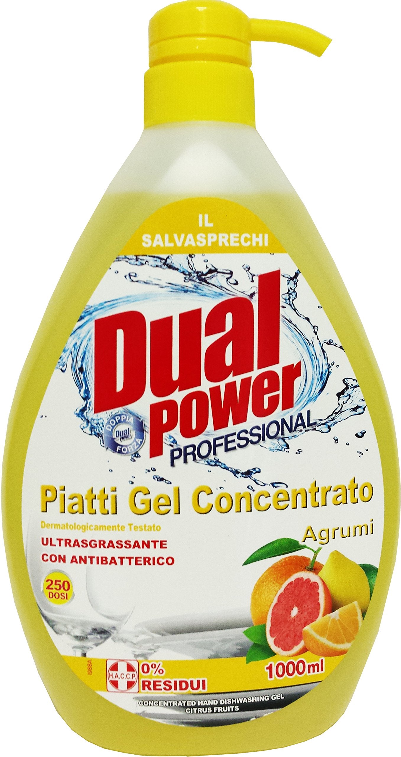 6 x DUAL POWER Piatti Gel Concentrato Agrumi Dispenser 1000 Ml