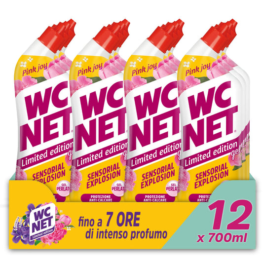 Wc Net - Limited Edition Pink Joy, Detergente Liquido per Sanitari, Essenza Peonia e Muschio Bianco, Prevenzione Calcare e Igienizzante per WC, 700 ml x 12 Confezioni