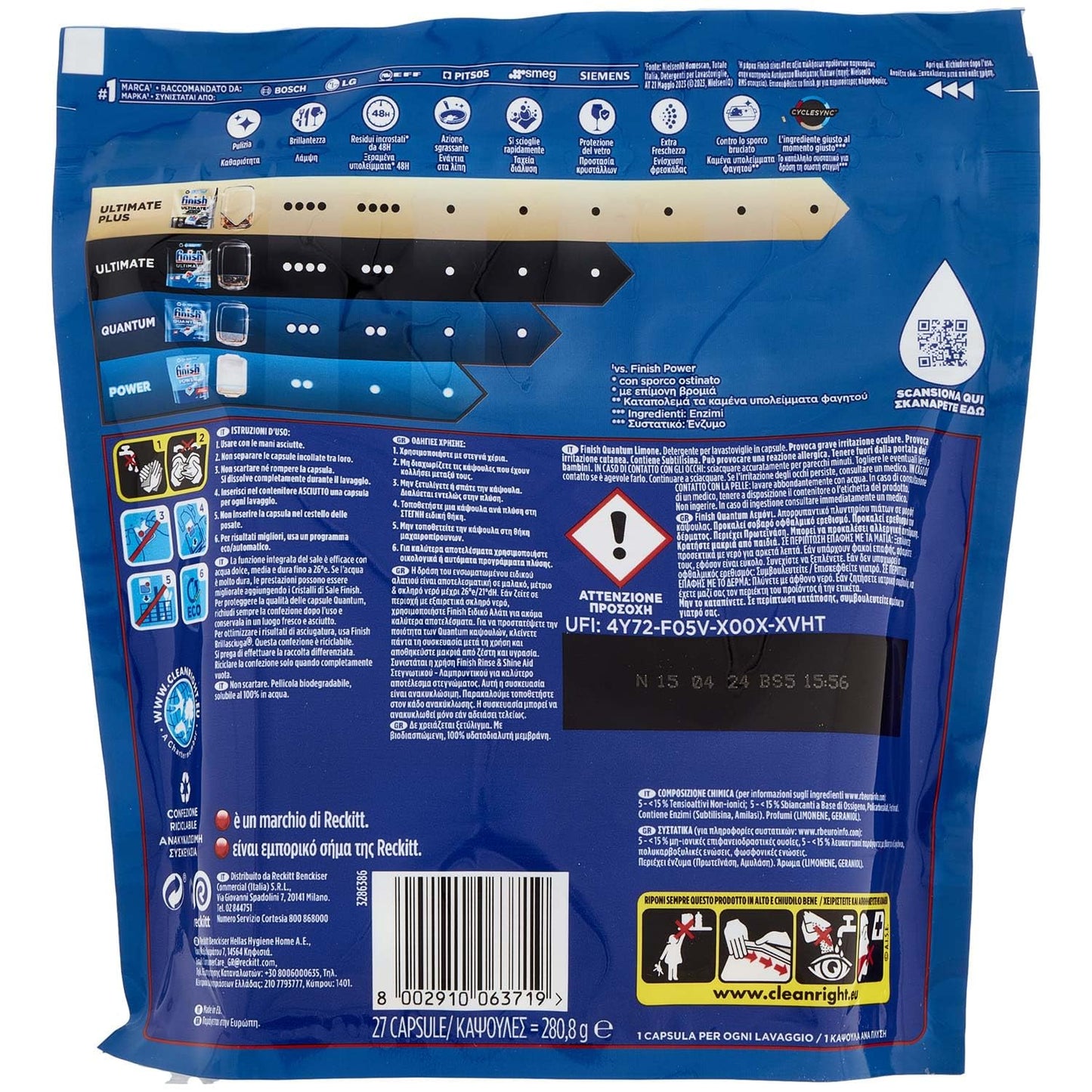 Finish Detersivo Lavastoviglie Tabs Quantum, Lemon, 27 Pezzi