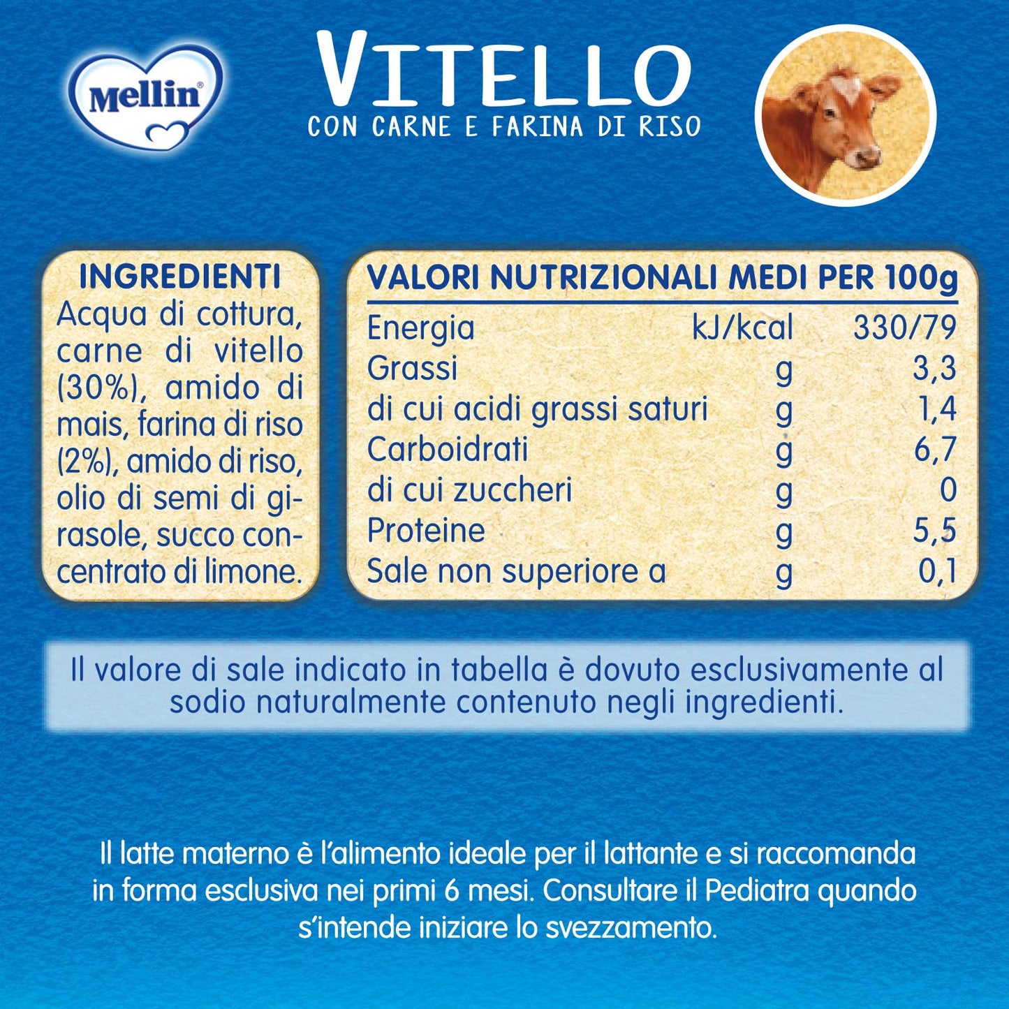 Mellin Omogeneizzato Naturale, Mix Gusti Carne, 24 Vasetti Da 80 Gr
