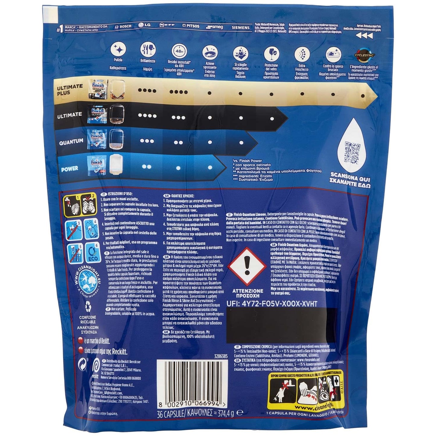 Finish Detersivo Lavastoviglie Predosato Tab Quantum Lemon 36 Pezzi, 36pz