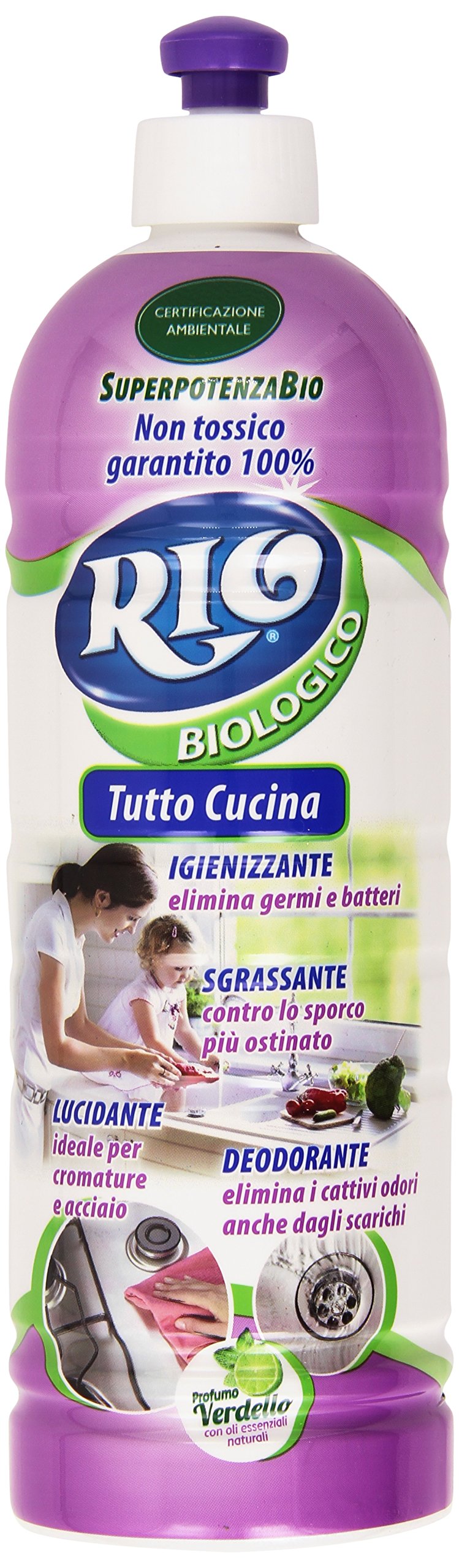 Rio - Tutto Cucina, Igienizzante, Sgrassante, Lucidante, Deodorante, Profumo Verdello - 3 pezzi da 750 ml [2250 ml]