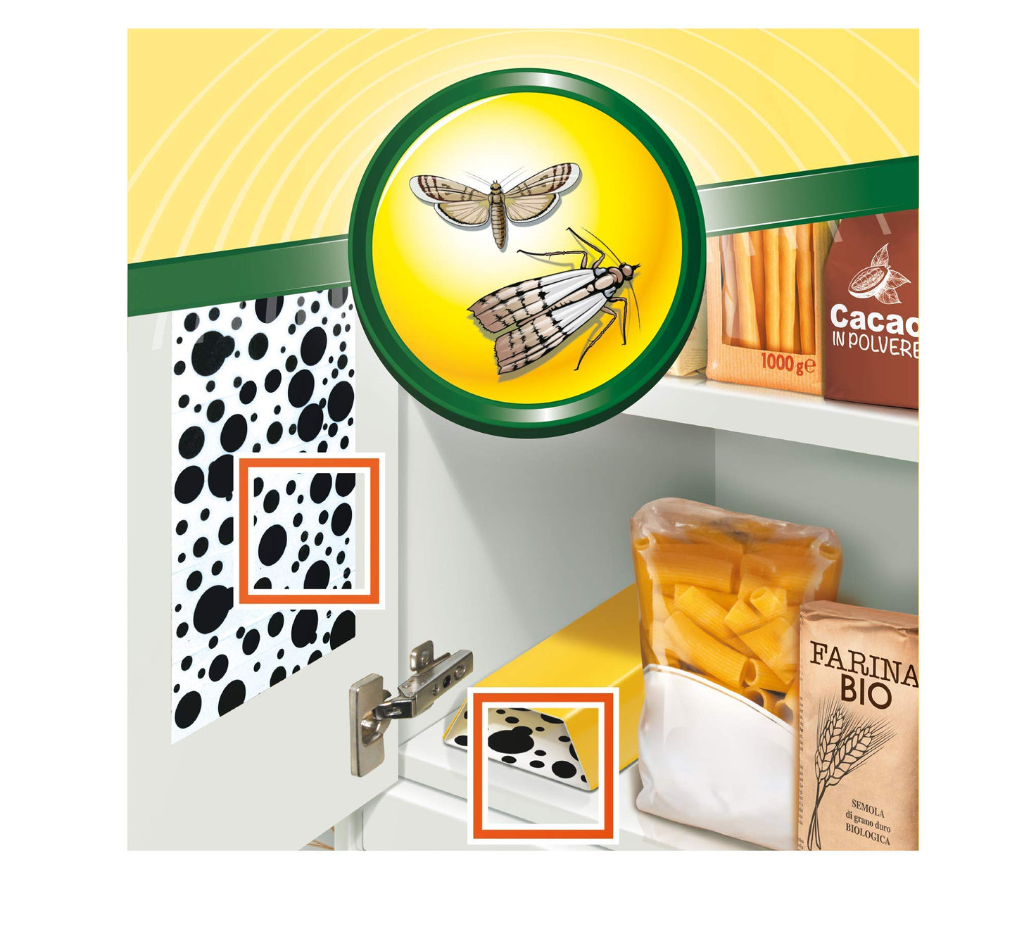 Orphea, Antitarme Alimentare, Elimina le Farfalline del Cibo e ne Previene lo Sviluppo, Senza Insetticida, Inodore Azione Naturale, 3 Trappole Adesive