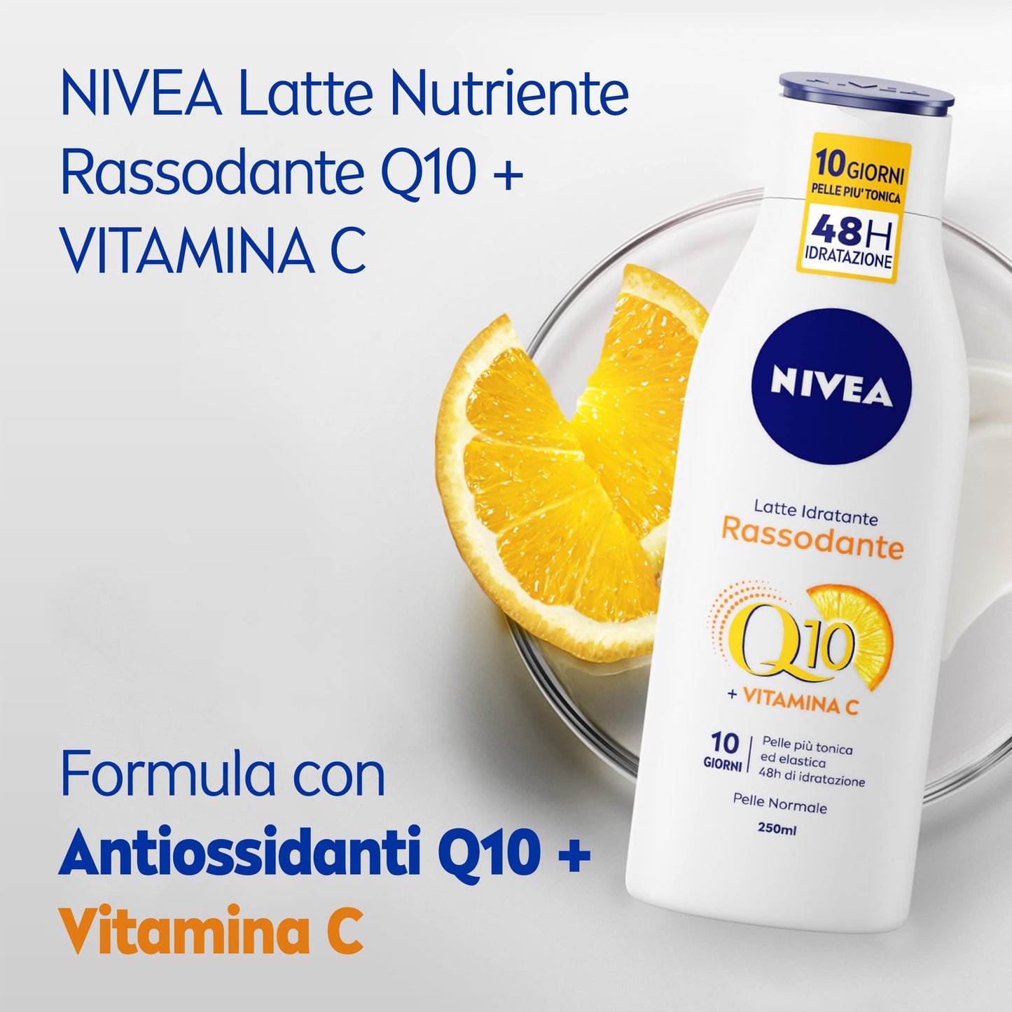 Nivea Q10 Latte Idratante Rassodante Vitamina C Azione Tonificante Elasticizzante Nutriente Antiossidante 48h Formula ad Assorbimento Rapido per Pelli Normali - 3 Flaconi da 400ml