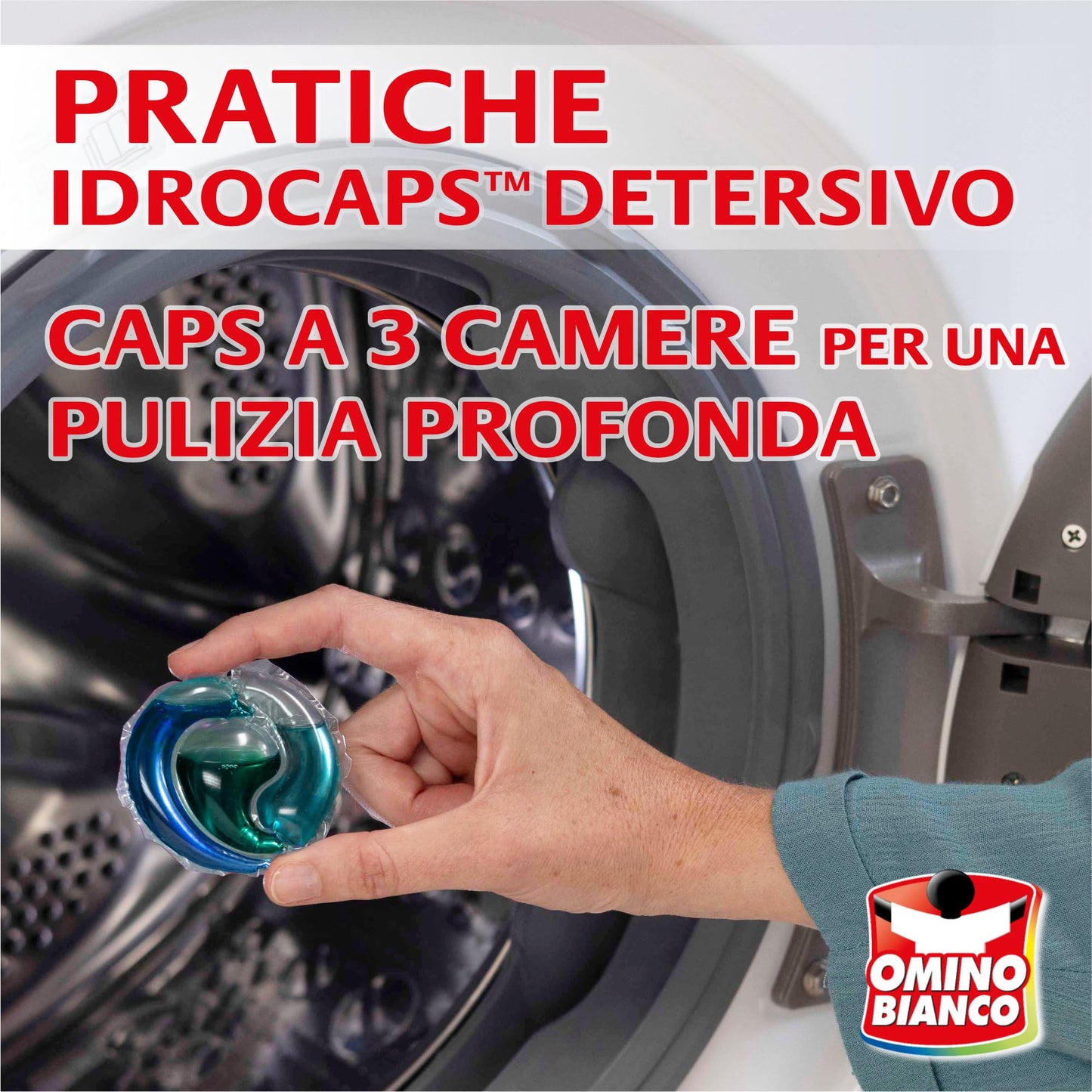 Omino Bianco Idrocaps - Detersivo Lavatrice in Capsule Igiene, 20 Lavaggi, Efficace a Basse Temperature, Profumo Freschezza Alpina, 20 Caps