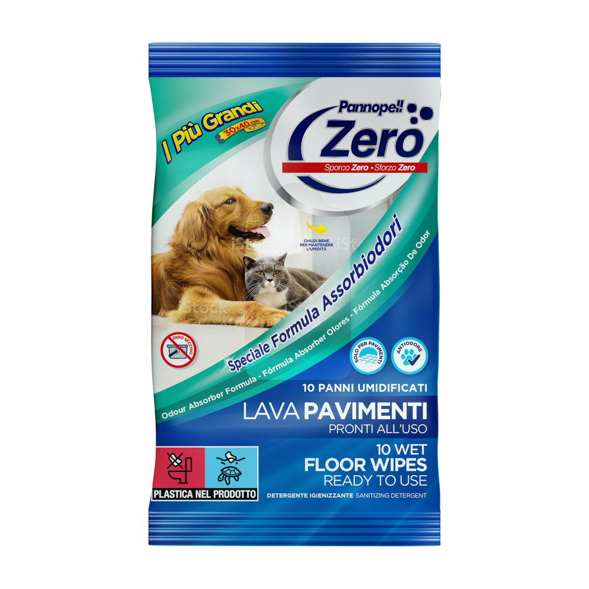 Panni Lavapavimenti Umidificati Zero Igienizzante (100 Salviette) – Pronto All’uso Animali PET, 30x40cm – Salviette Assorbi Odori Disinfettanti Superfici per Pulizia Casa - 10 Confezioni da 10 Pz