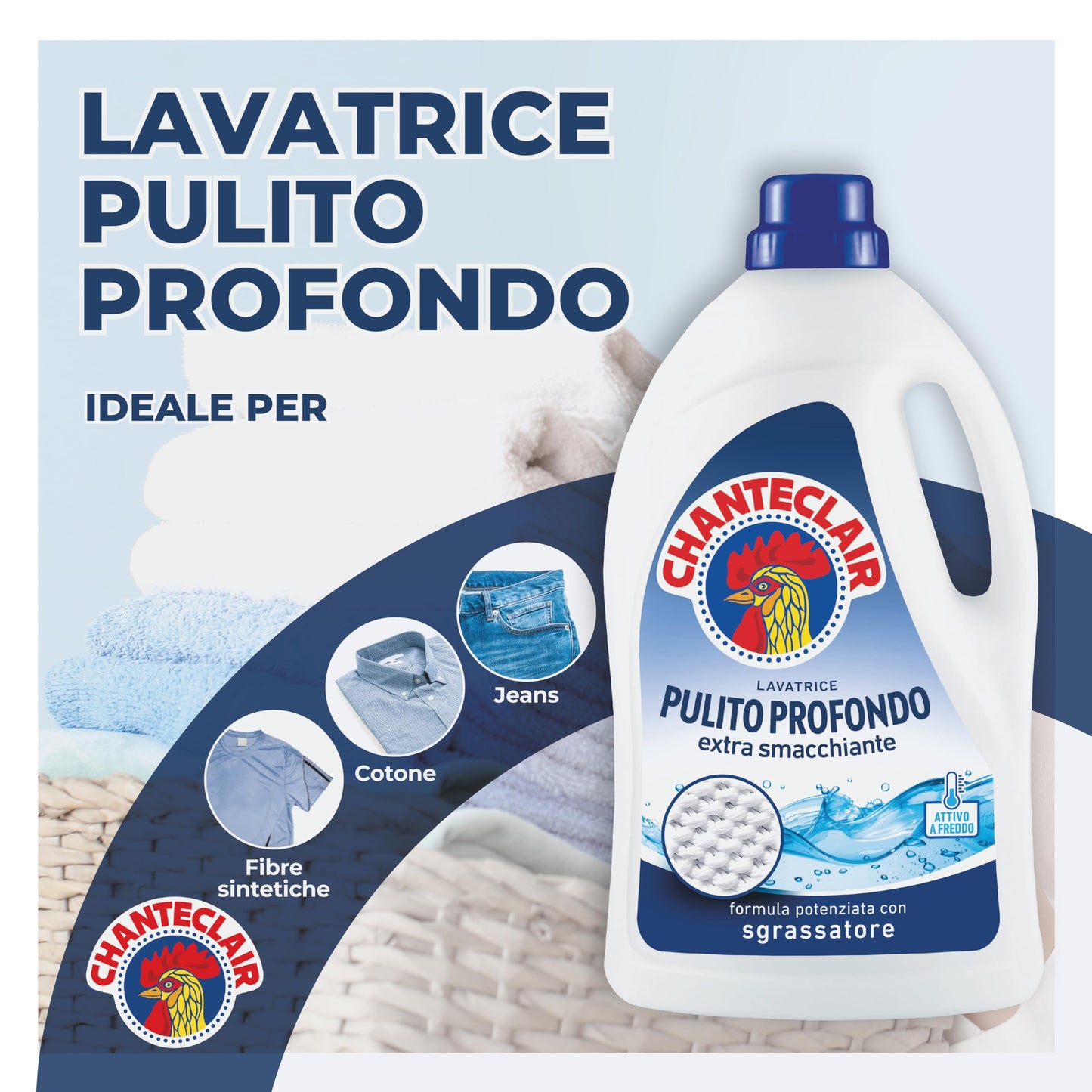 Chanteclair - Detersivo per Lavatrice Pulito Profondo, Rimuove le Macchie più Difficili, Bucato Pulito e Duraturo - 3 Flaconi da 1575 ml