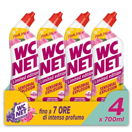 Wc Net - Limited Edition Pink Joy, Detergente Liquido per Sanitari, Essenza Peonia e Muschio Bianco, Prevenzione Calcare e Igienizzante per WC, 700 ml x 4 Confezioni