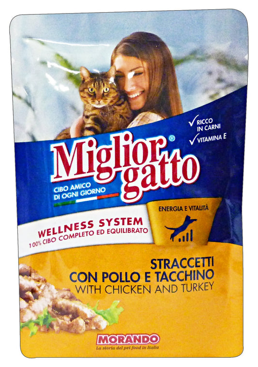Miglior Gatto Set 24 Busta 100 gr. Umido Pollo/Tacchino straccetti