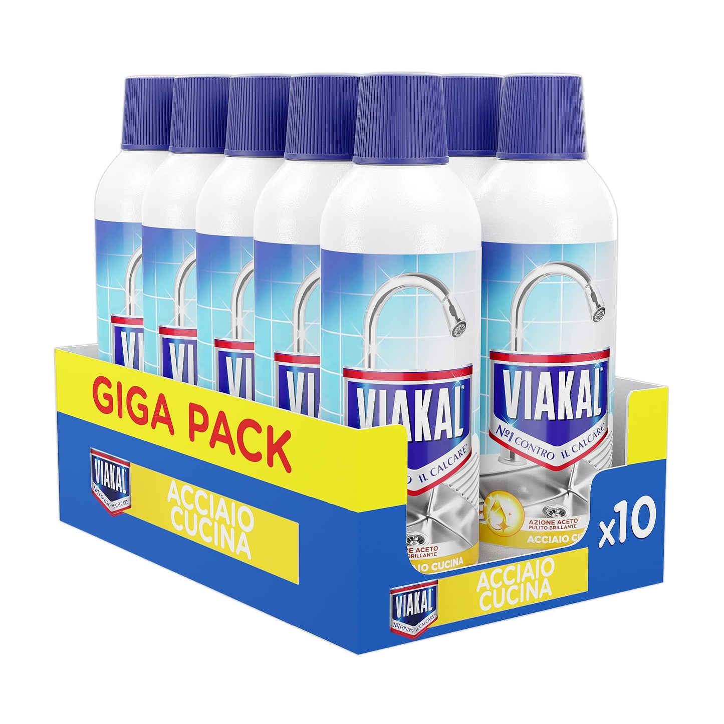Viakal Anticalcare Detersivo Liquido per Cucina, 10 Confezioni (10 x 515 ml), Adatto per Acciaio, Rimuove Sporco e Batteri, Azione Totale Sul Calcare, Brillantezza Duratura, Maxi Formato