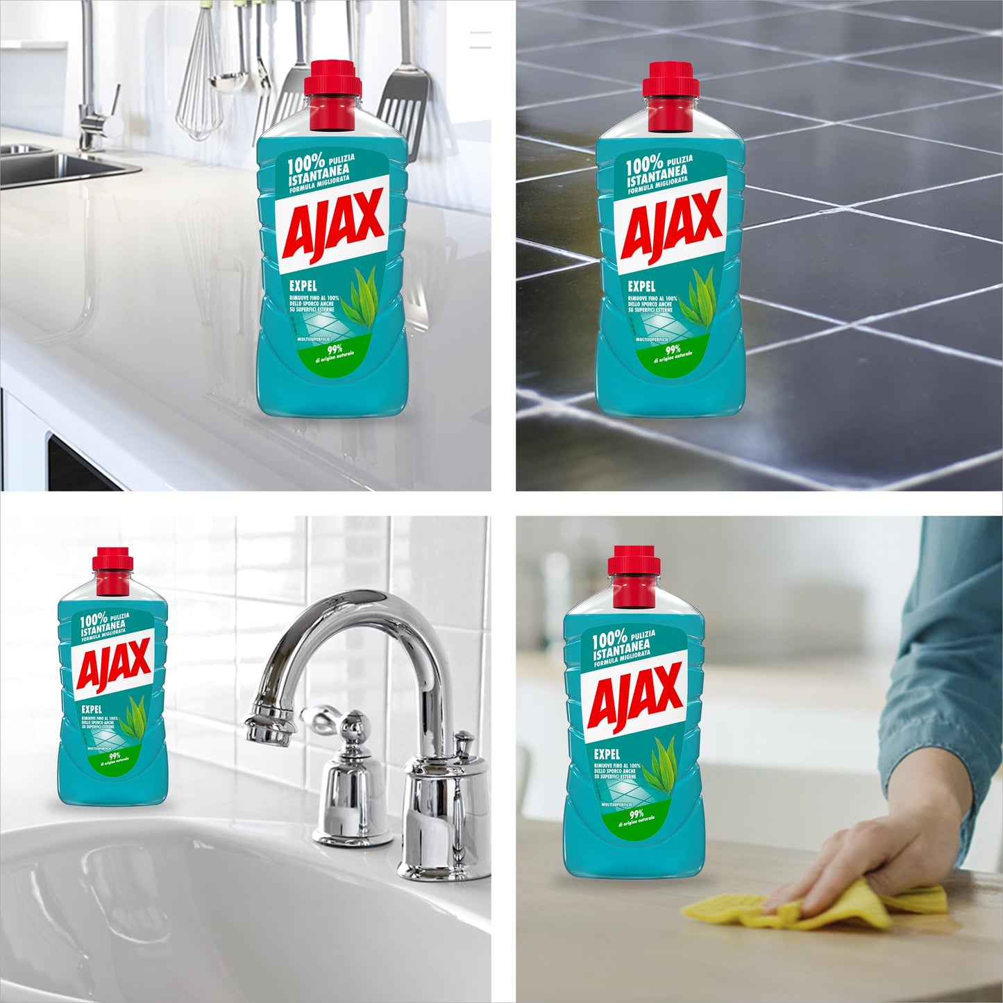 Ajax detersivo pavimenti Expel multisuperficie 12x950ml I 99% di ingredienti di origine naturale I non solo per la casa ma anche per le superfici Esterne I 100% forza pulente senza risciacquo