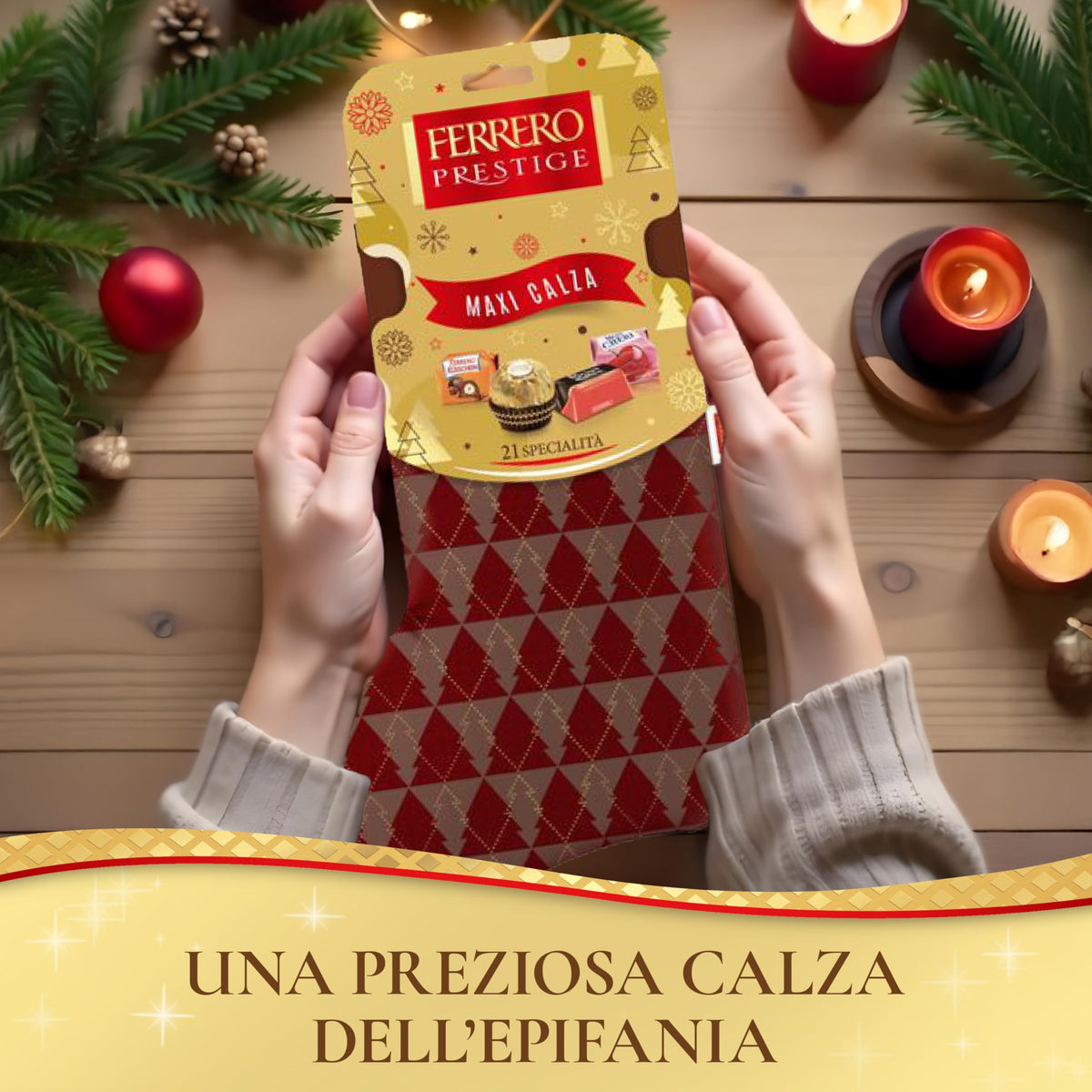 Ferrero Prestige, Calza befana con 21 specialità, Ferrero Rocher, Mon Chér, Pocket Coffee e Ferrero Küsschen, Idea Regalo Epifania, Confezione da 234 gr