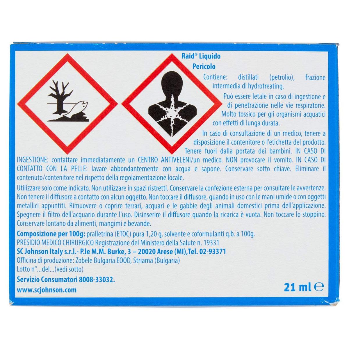 Raid Liquido Elettrico Antizanzare 30 Notti - 1 Diffusore + 1 Ricarica - 21 ml