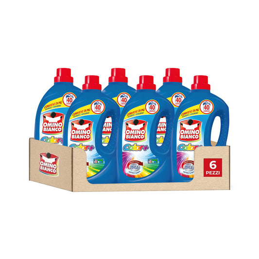 Omino Bianco - Detersivo Lavatrice Liquido Color+, 240 Lavaggi, Specifico per Capi Colorati, Tecnologia Salva i Colori e Cattura il Grigiore, 2000 ml x 6 Confezioni