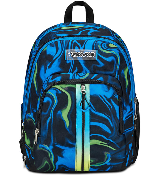 Seven Zaino Scuola Adavanced Detach, Nero Blu, Multi-Shade Boy, Doppio Scomparto Con Tasca Staccabile Uso Zainetto, Tasca Porta PC, Tasca Porta Borraccia, Zaino Medie e Superiori, Bambino Ragazzo