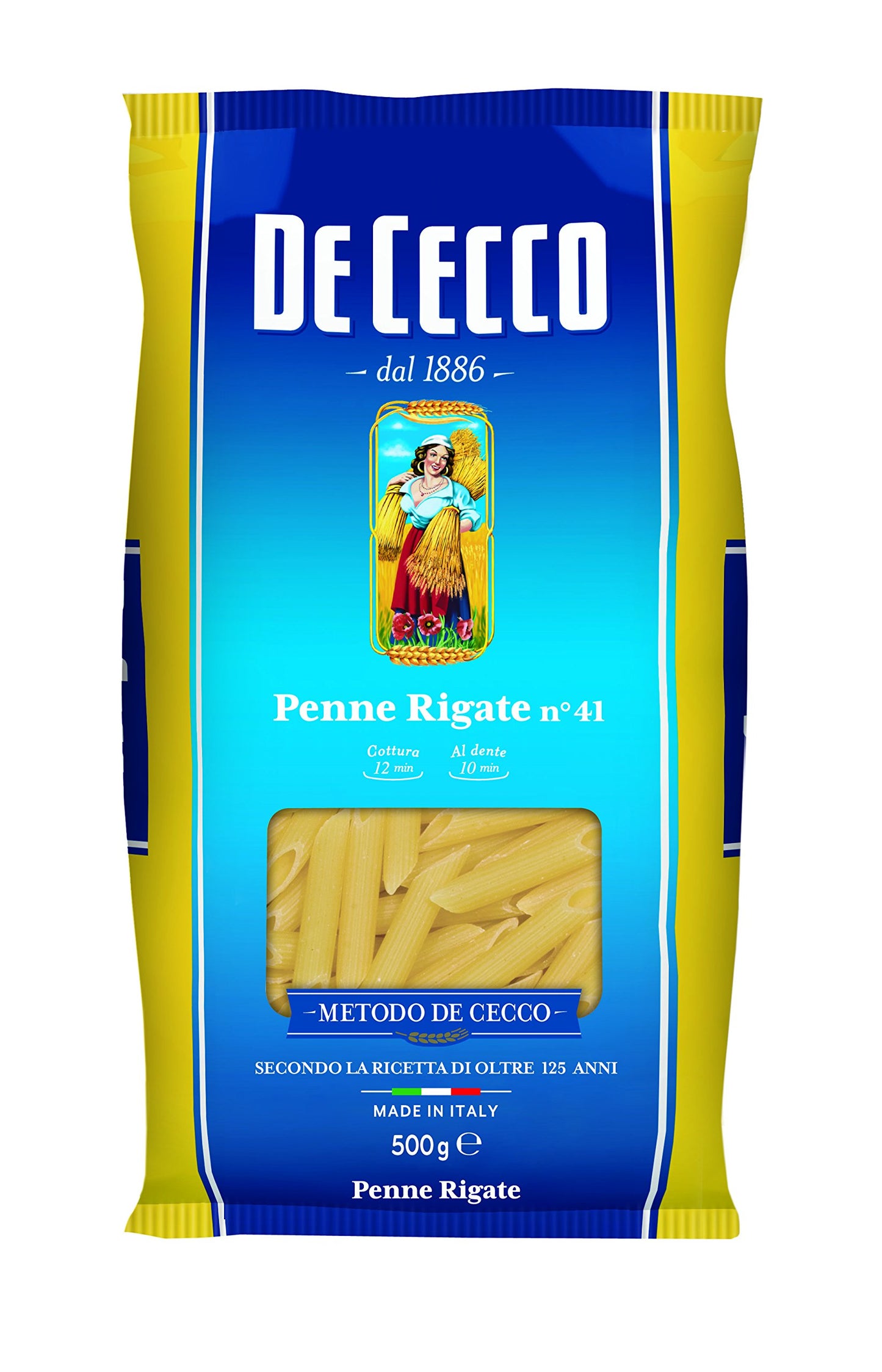 De Cecco Penne Rigate Pasta di Semola, 500 g, Confezione da 24