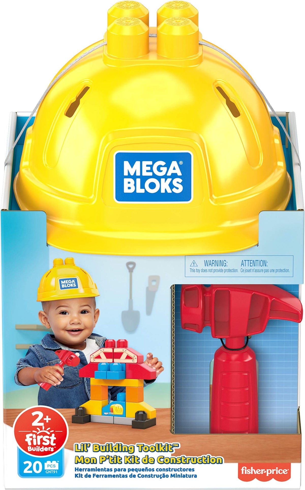 MEGA Bloks Kit del Piccolo Costruttore con 18 Blocchi, Caschetto e Martello di Plastica, Giocattolo per Bambini 2+ Anni, GNT91
