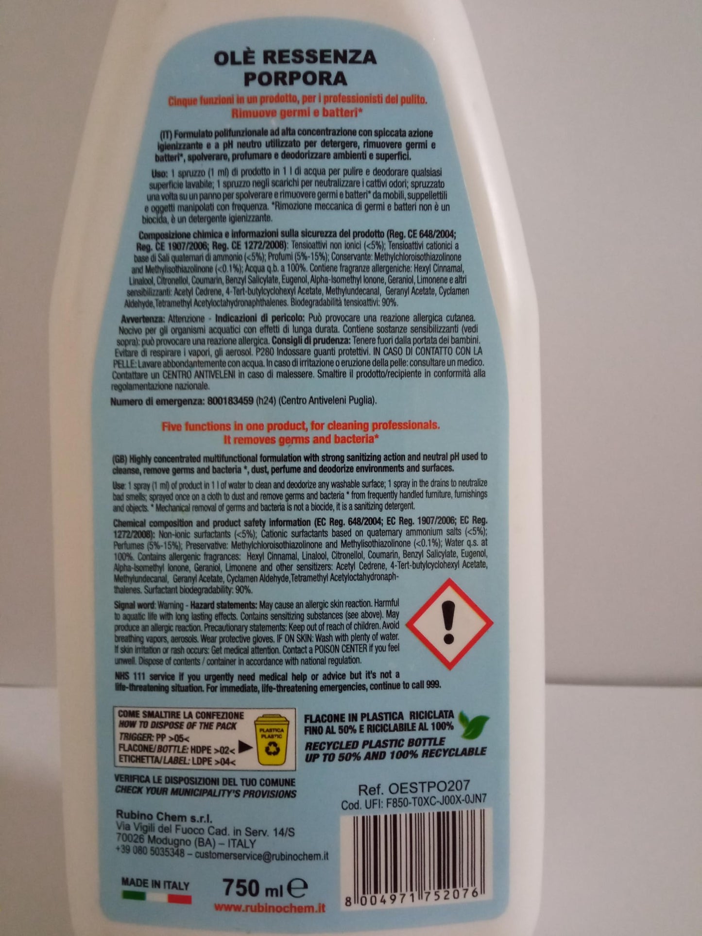 Olè Essenza Porpora profumata spray desodorizzante detergente antistatico - 1 pz da 750 ml