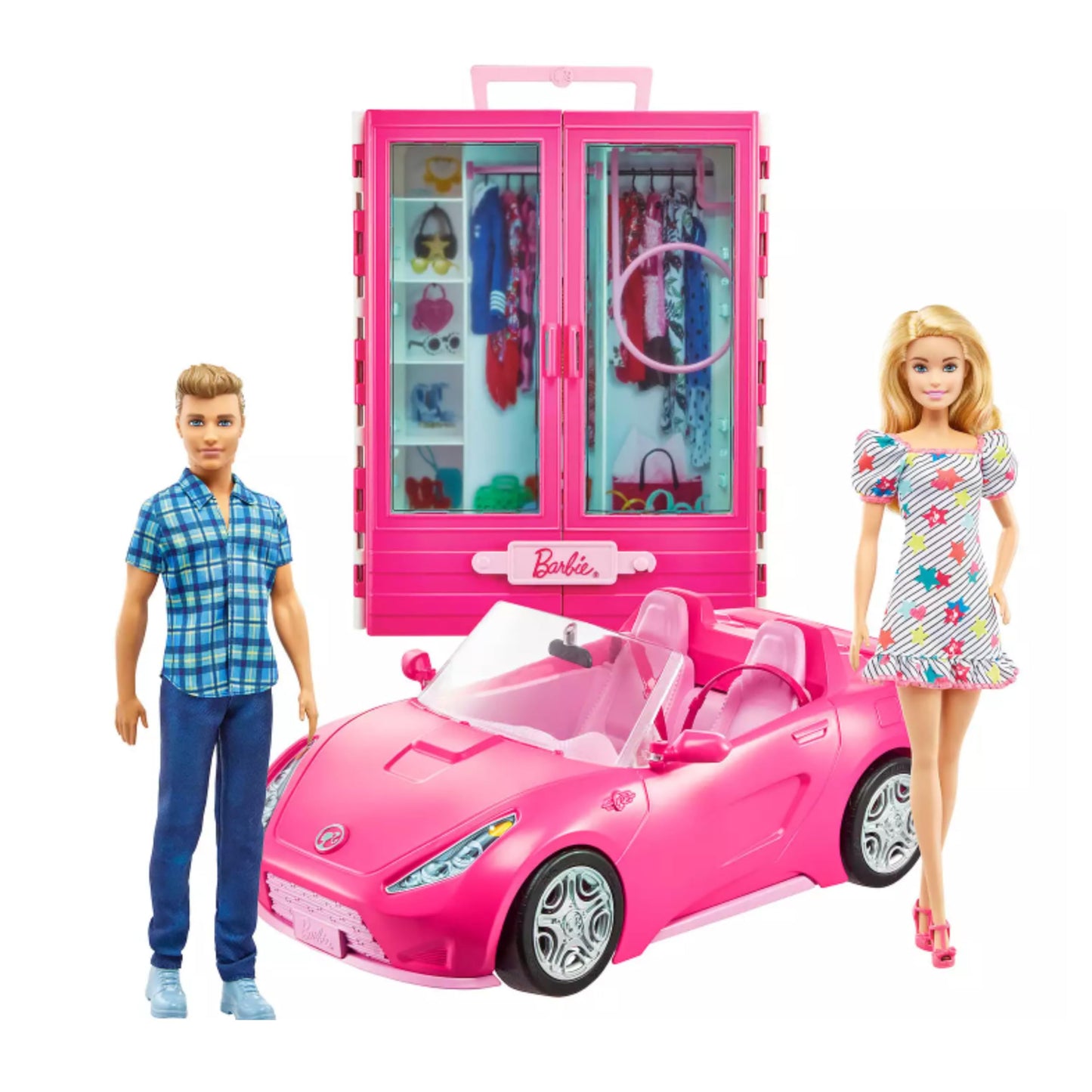 Mattel - Set Barbie + Ken + Auto Cabrio + Armadio (Accessori Non Inclusi)