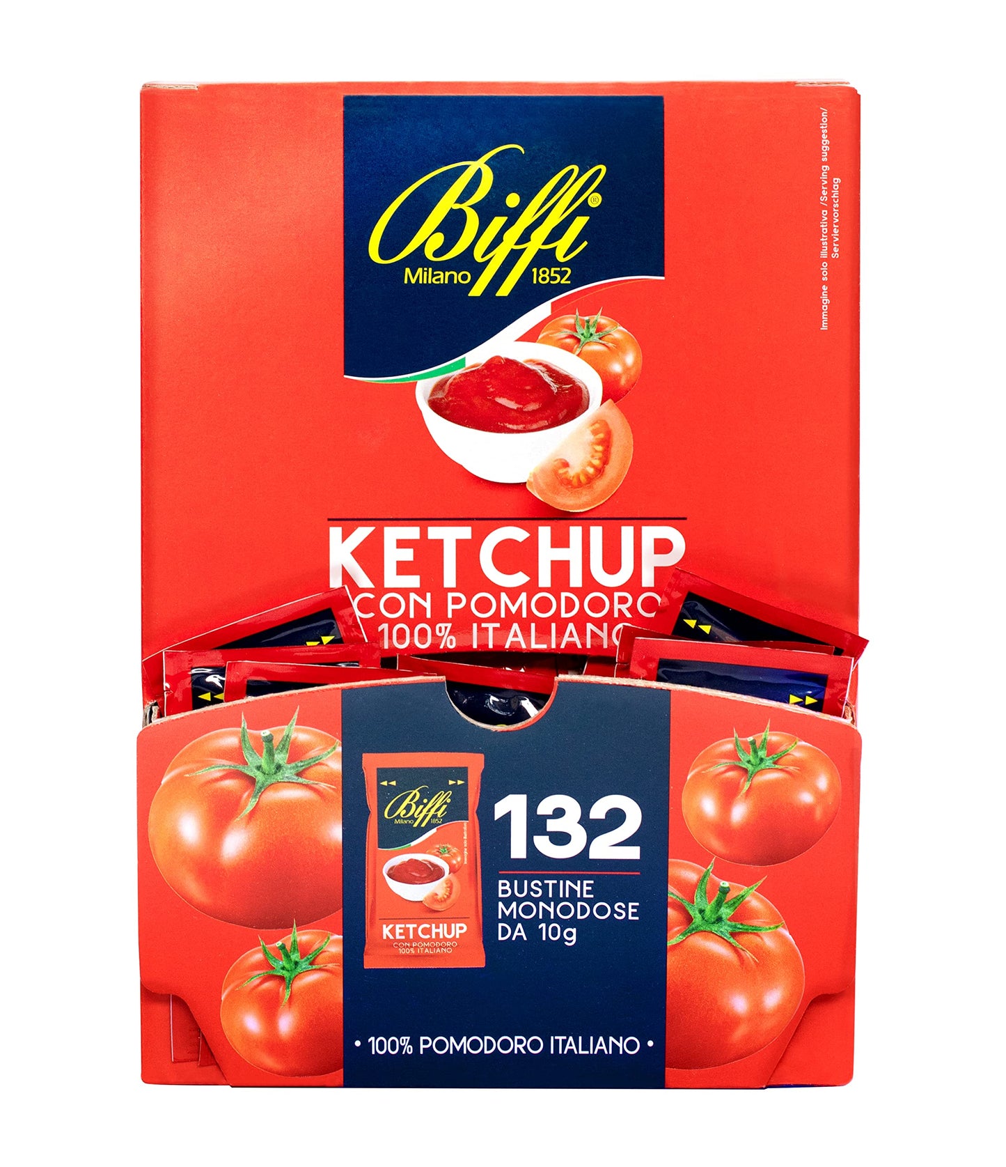 Biffi - Ketchup con pomodoro 100% Italiano - Monodose - 132 bustine monoporzione da 10 g