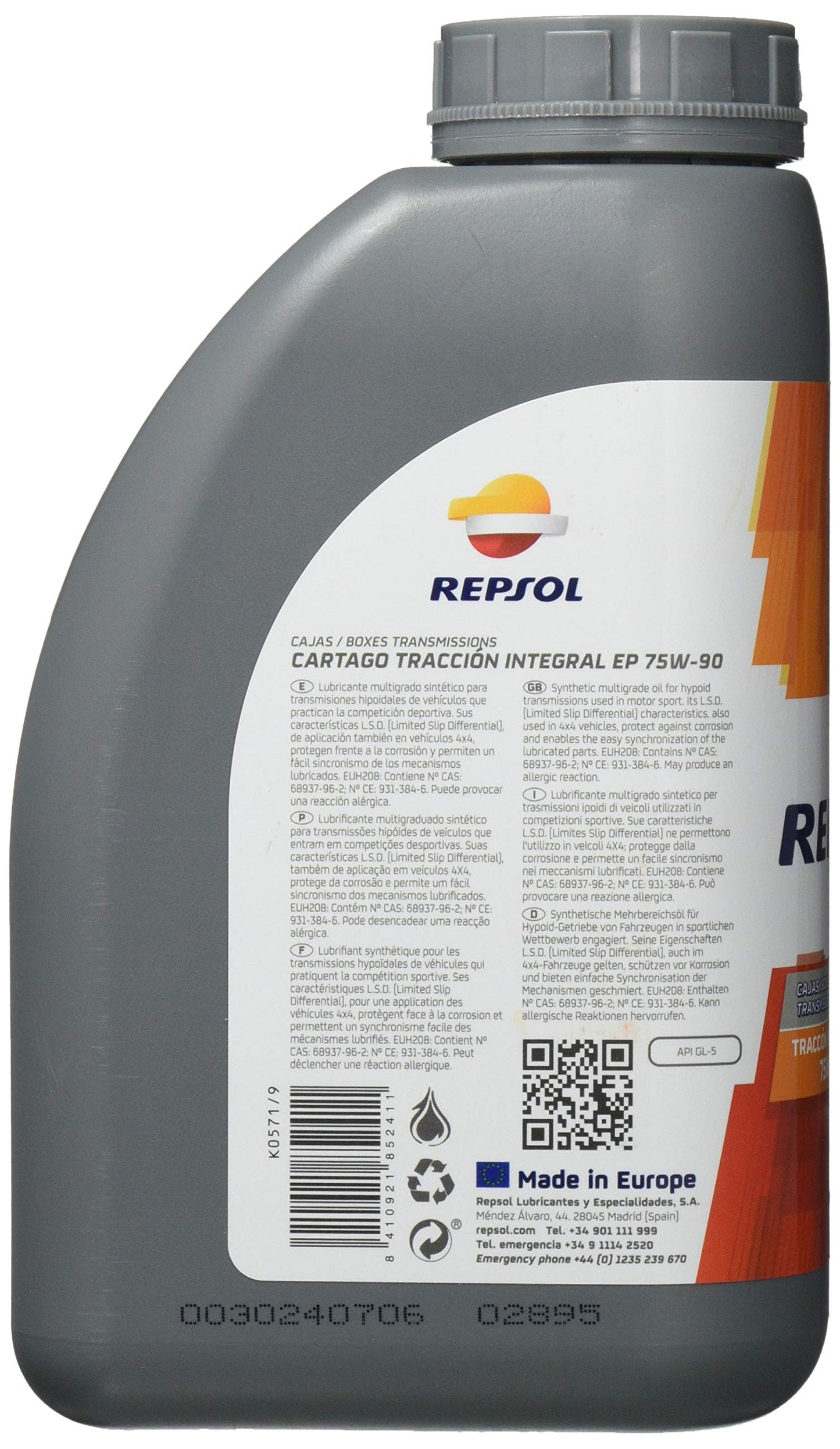 Repsol Cartago Traccion Integral EP 75W90 Trasmissione Manuale Liquido, 1 L