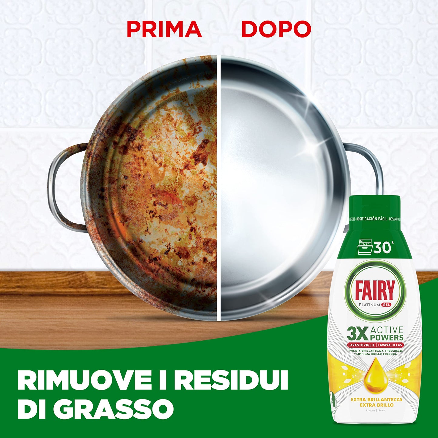 Fairy Detersivo Lavastoviglie Gel Liquido, 60 Lavaggi, Confezione Da 2 Bottiglie, Platinum Limone, Dona Extra Brillantezza Alla Lavastoviglie, Combina Pulizia Brillantezza E Freschezza