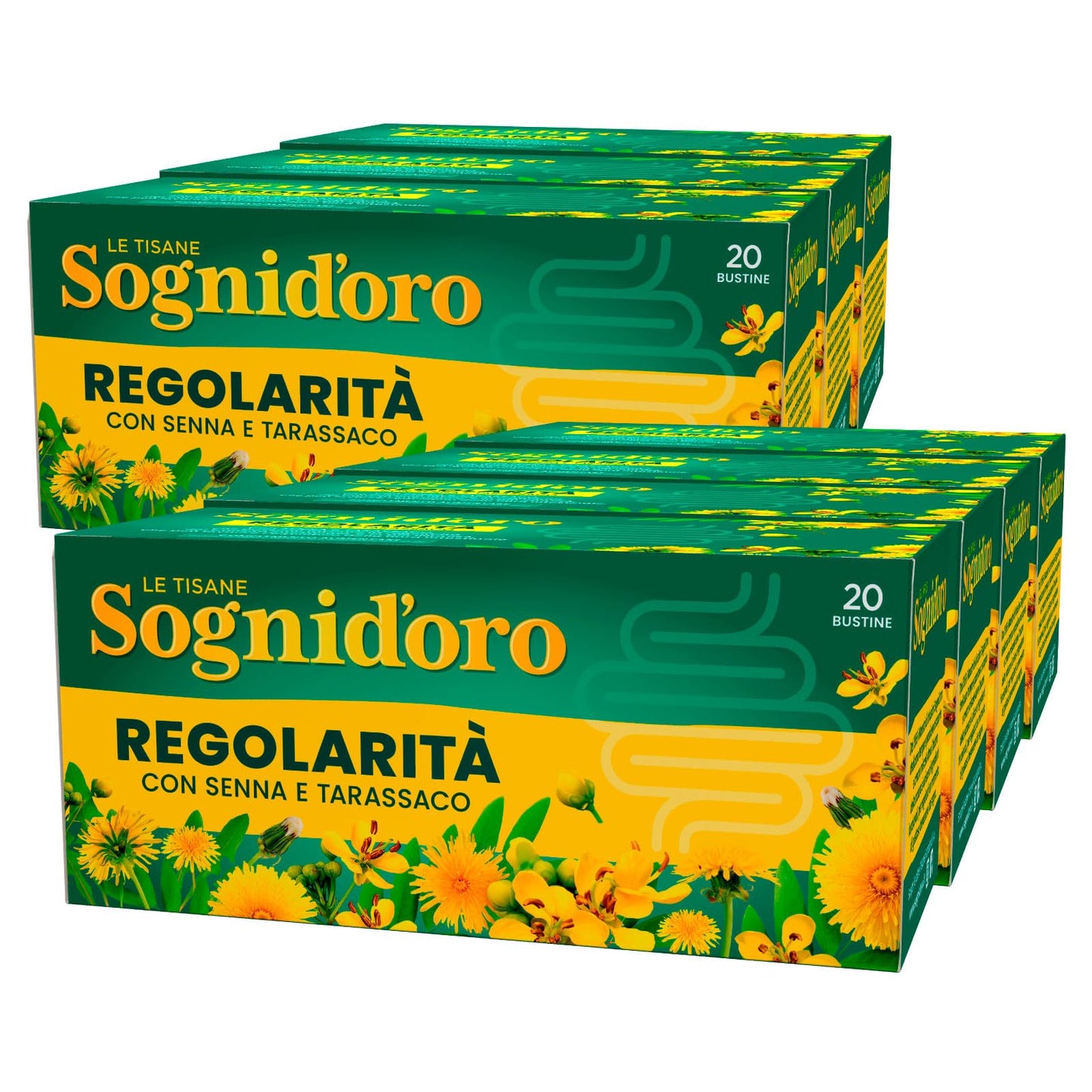 Sognid'oro Tisana Regolarità per il Transito Intestinale Infuso con Estratti Naturali di Senna Tarassaco Inulina Camomilla Menta Finocchio - 7 Confezioni da 20 Filtri