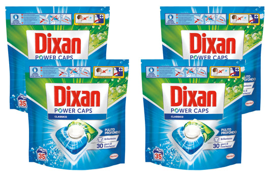 Dixan Power Caps Classico, Detersivo Lavatrice in Capsule, Confezione da 4 x 35 lavaggi