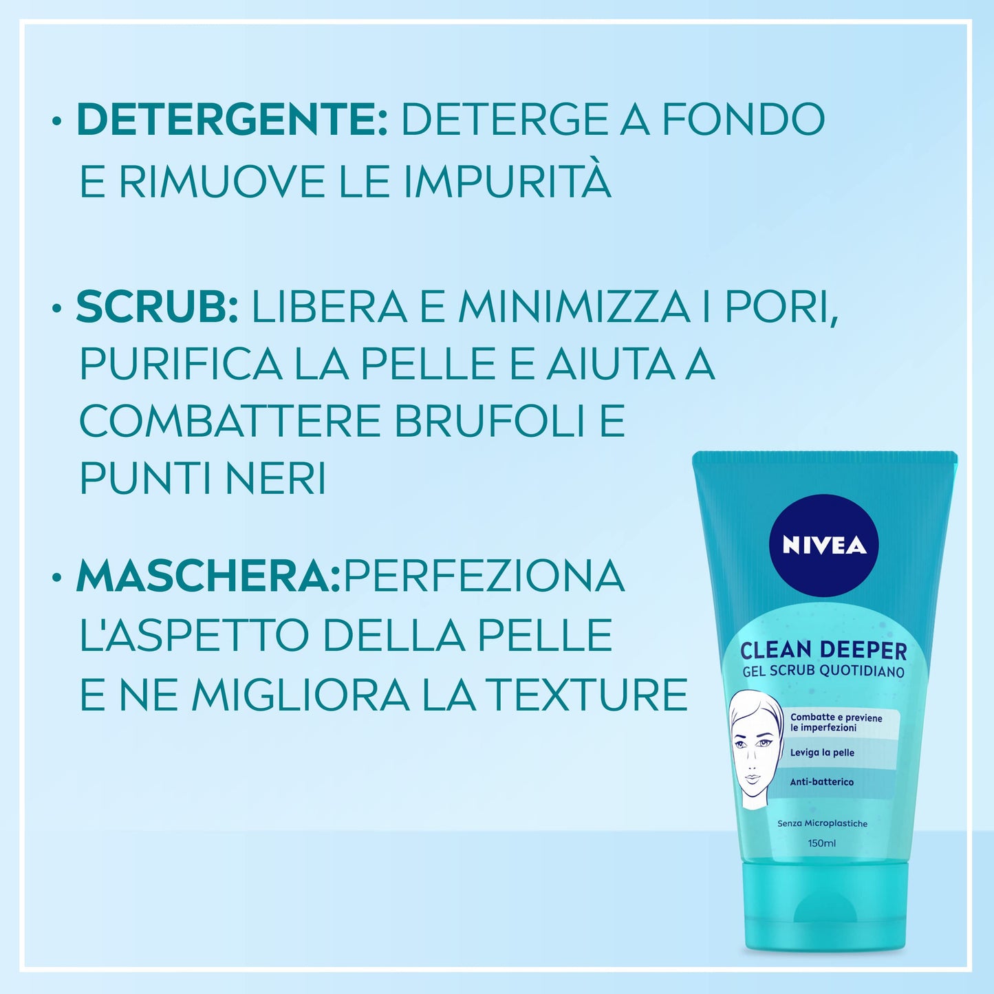 NIVEA Clean Deeper Gel Scrub Quotidiano Esfoliante per Punti Neri Antibatterico con Estratto di Magnolia e Acido Lattico - 3 Flaconi da 150ml