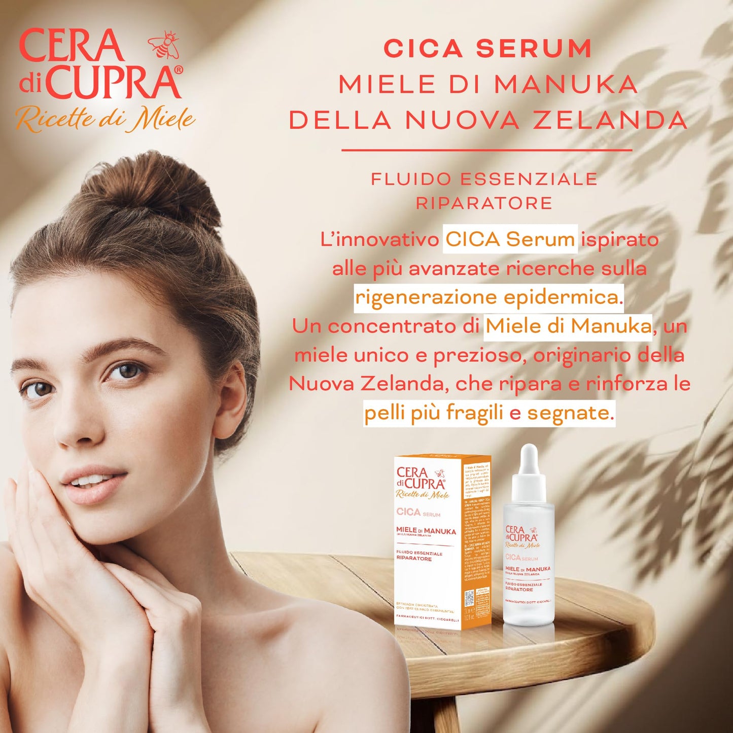 Cera di Cupra, Cica Serum, Siero Miele di Manuka della Nuova Zelanda, Potenzia i Naturali Processi di Autoriparazione della Barriera Cutanea, Made in Italy, Dermatologicamente Testato, 30 ml