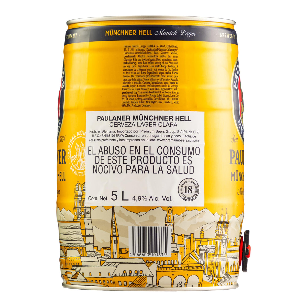 Birra Paulaner Münchener Hell - Fustino da 5 Litri con Spillatore