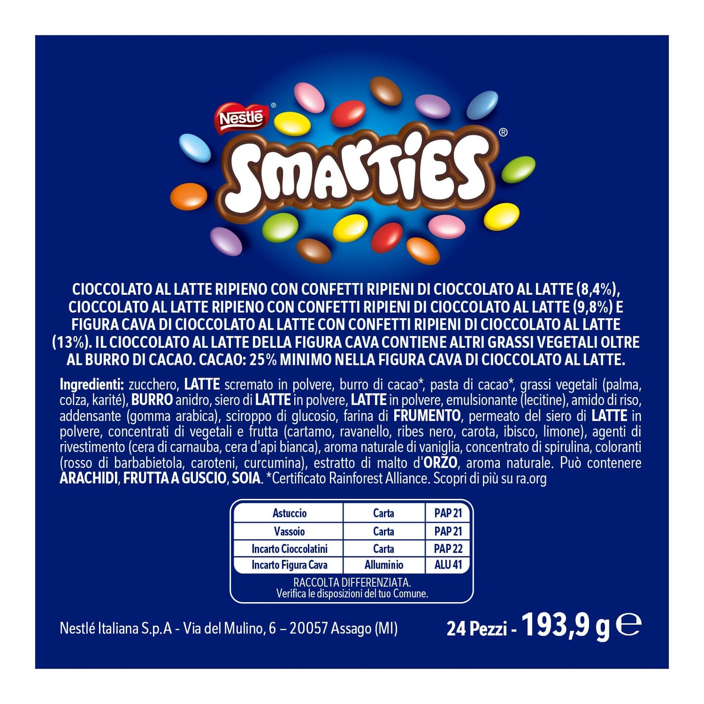 SMARTIES Calendario Avvento 2025 Personaggi di Cioccolato al Latte con Confetti al Cioccolato 193,9g