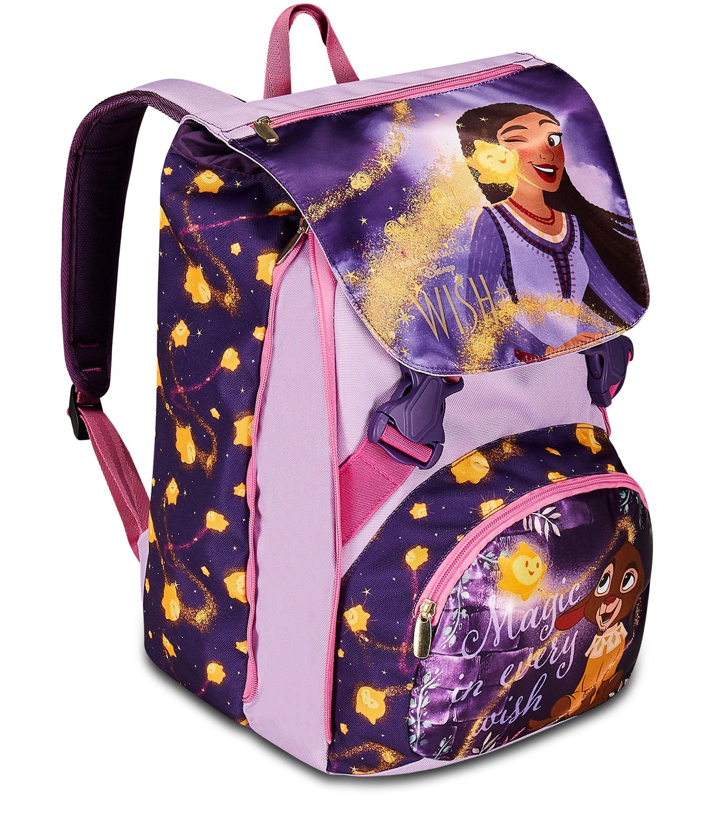 Seven Zaino Scuola Estensibile DISNEY - WISH STRONG HEART, BRIGHT SPIRIT, Lilla - Zaino Doppio Scomparto Sdoppiabile Tramite Zip e Con Tasca Porta Borraccia, Zaino Bambina - Principesse Disney