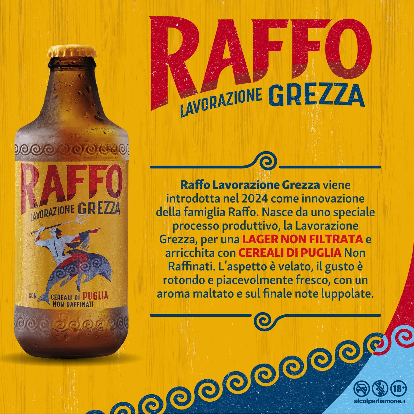 Raffo Lavorazione Grezza Cassa Birra con 24 Bottiglie da 33 cl, 7.92 L, Birra Lager Non Filtrata A Bassa Fermentazione dal Gusto Piacevolmente Fresco e dal Colore Dorato, Gradazione 4.8% Vol