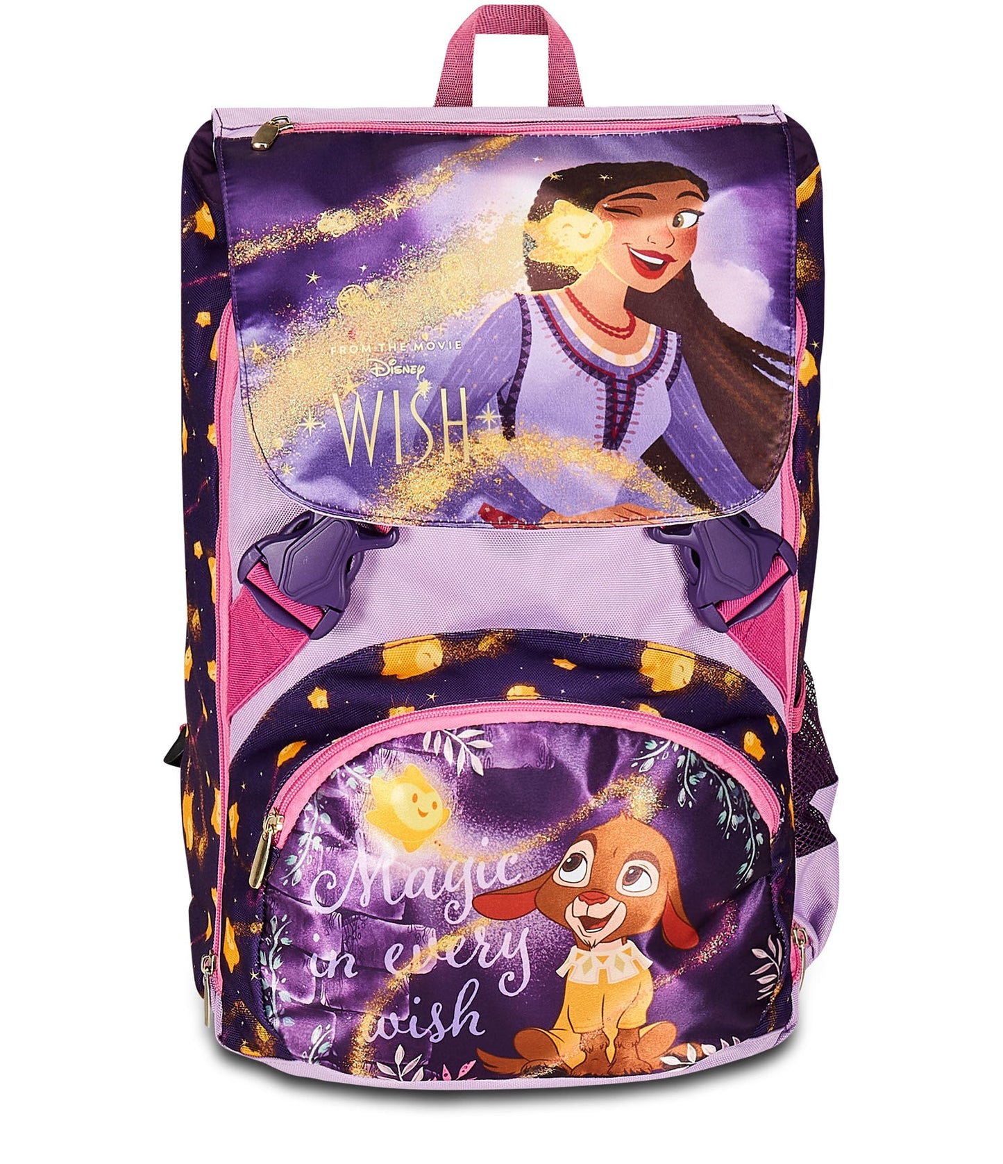 Seven Zaino Scuola Estensibile DISNEY - WISH STRONG HEART, BRIGHT SPIRIT, Lilla - Zaino Doppio Scomparto Sdoppiabile Tramite Zip e Con Tasca Porta Borraccia, Zaino Bambina - Principesse Disney