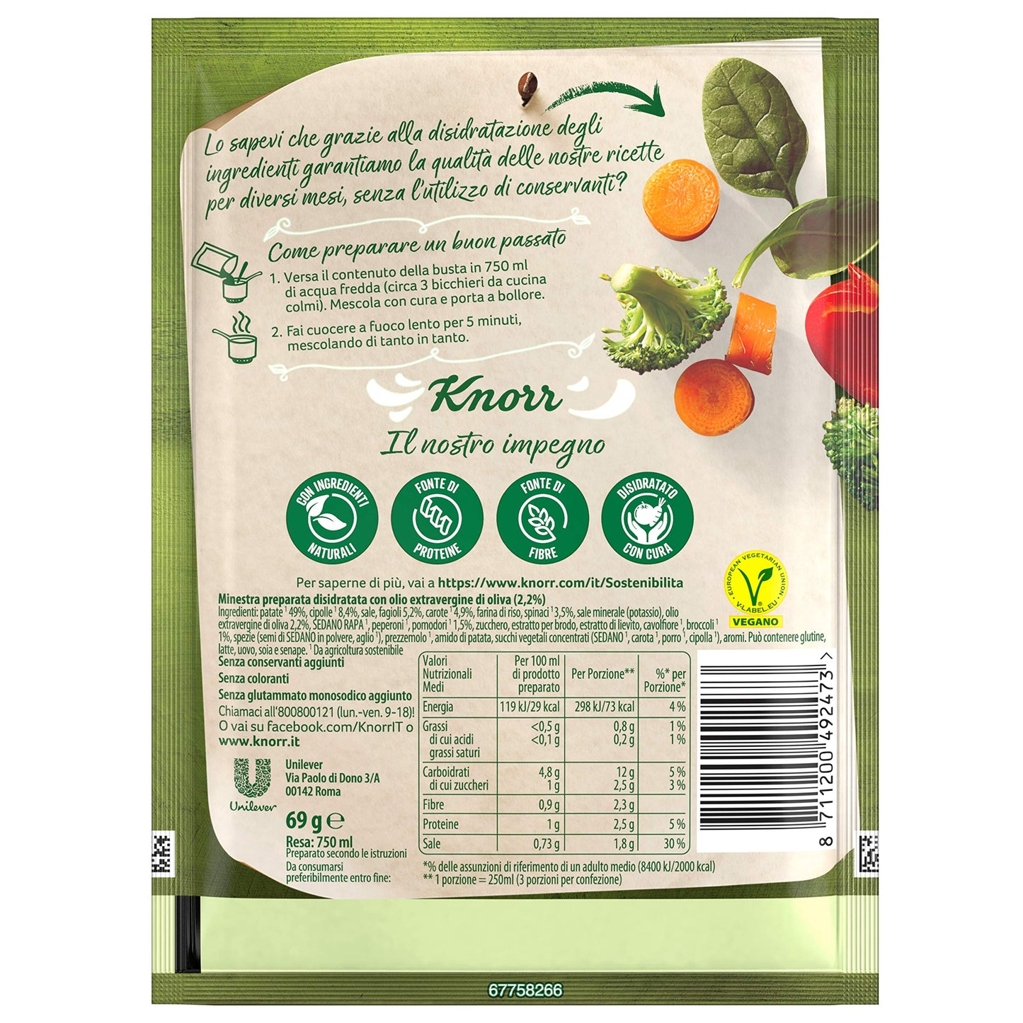 Knorr Passato di Verdure, Piatti Pronti Knorr con Ingredienti Naturali, Senza Coloranti e Senza Conservanti Aggiunti, Ricco e Fonte di Fibre, Vegano, 750ml