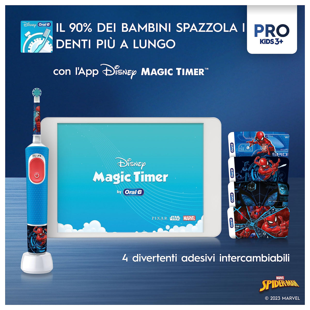Oral-B Spazzolino Elettrico Ricaricabile Pro Kids Marvel Spiderman, 1 Testina, per Bambini da 3 Anni in Su, 1 Spazzolino