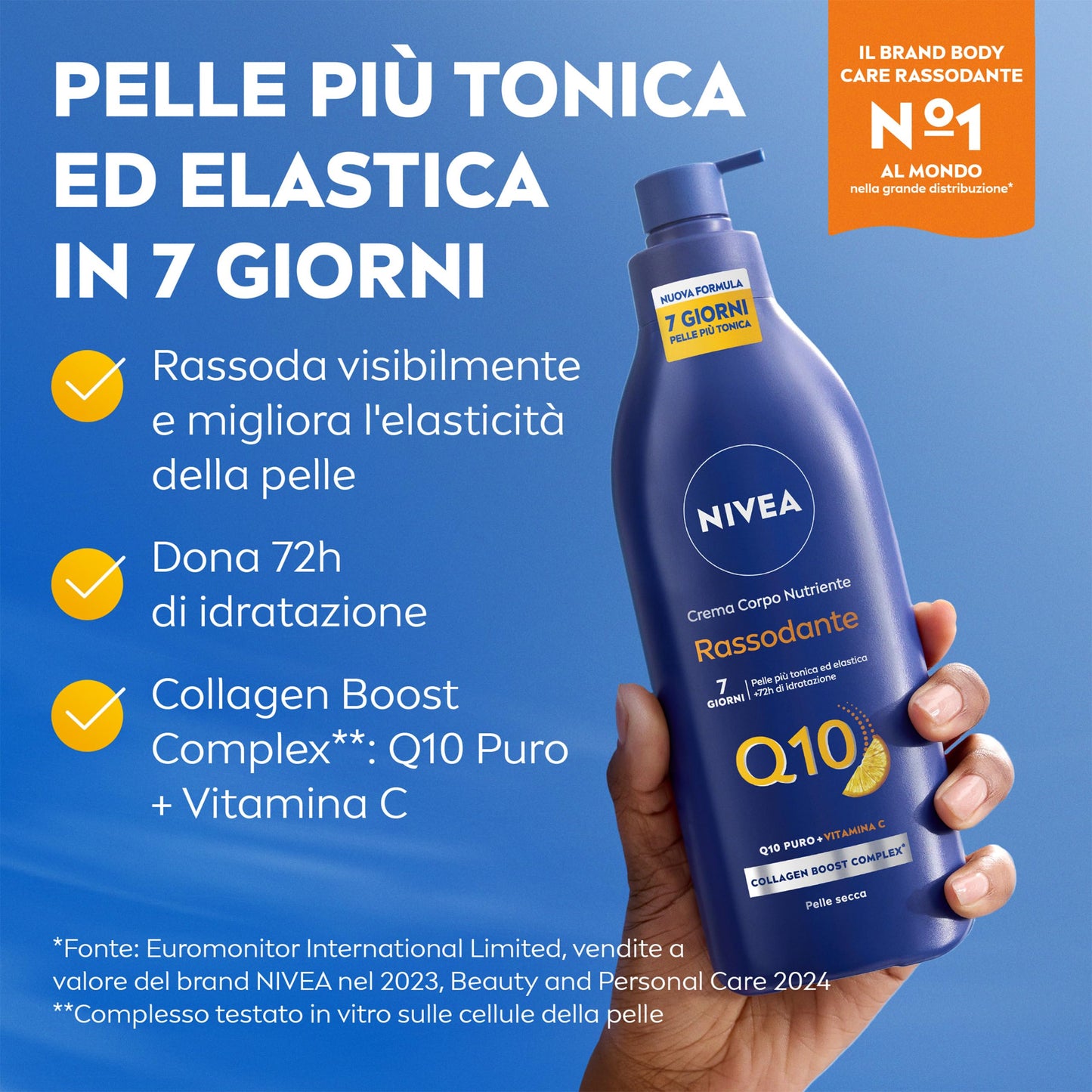 NIVEA Q10 Crema Corpo Nutriente Rassodante 400 ml, Crema rassodante corpo con Coenzima Q10 Puro e Vitamina C, Crema corpo idratante pelle secca 72h per una pelle più tonica ed elastica