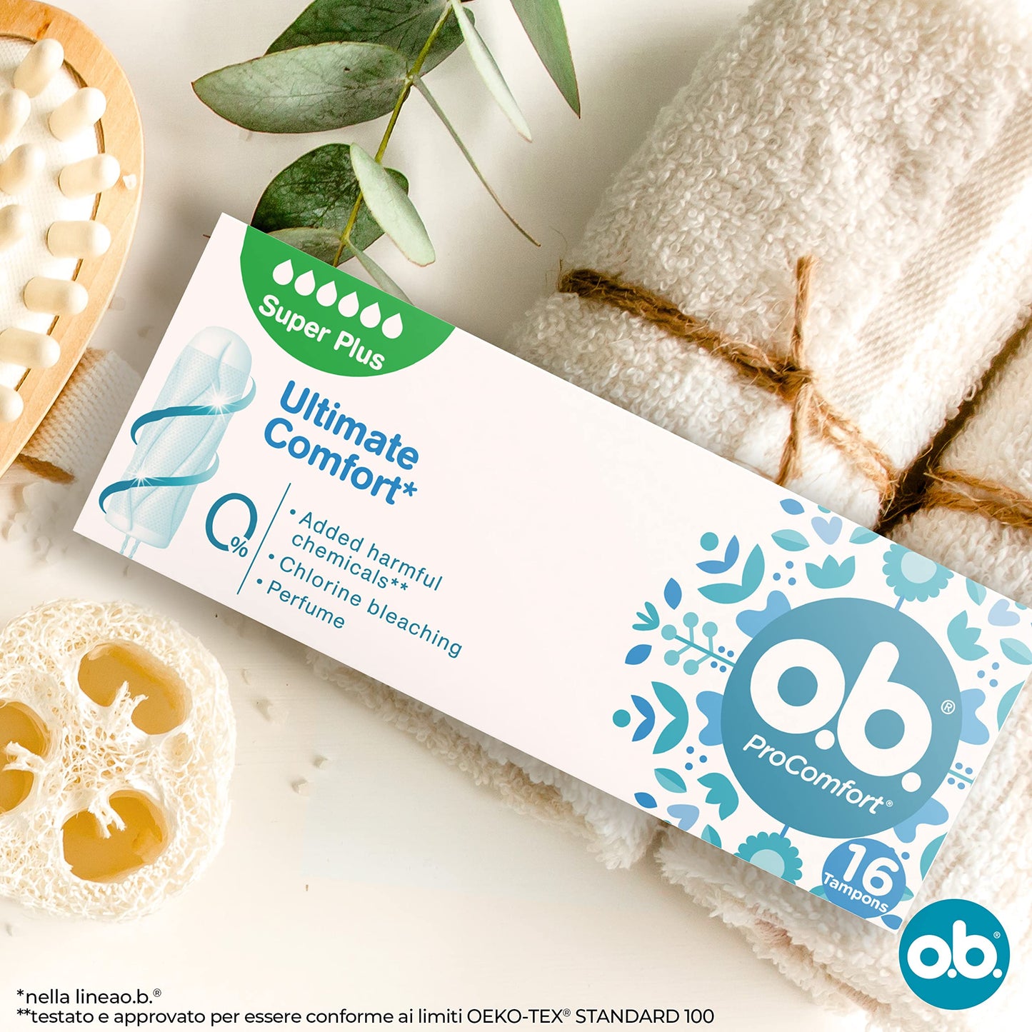 o.b. Assorbenti Interni ProComfort Super Plus, Assorbenti facili da applicare e rimuovere ideali per flusso molto abbondante, Tamponi interni con trama assorbente, 1 confezione da 16 pezzi