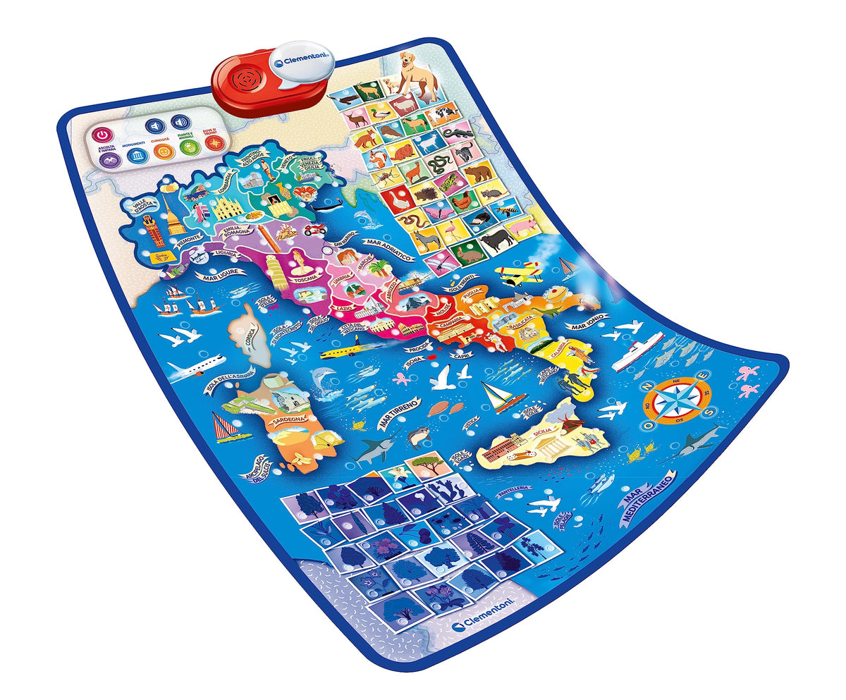 Clementoni Sapientino - Italia Interattiva, Gioco Educativo Bambini 3-7 Anni, Mappa Parlante, Poster Elettronico per Imparare la Geografia, 5 modalità di Gioco, 200 Touchpoint, Lingua Italiana, 16445