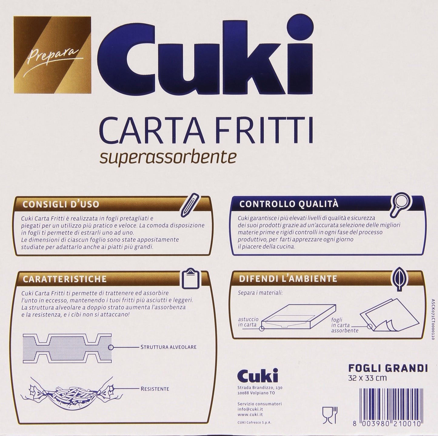 Cuki - Carta Fritti, Superassorbente, 32x33 cm - 4 confezioni da 20 fogli [80 fogli]